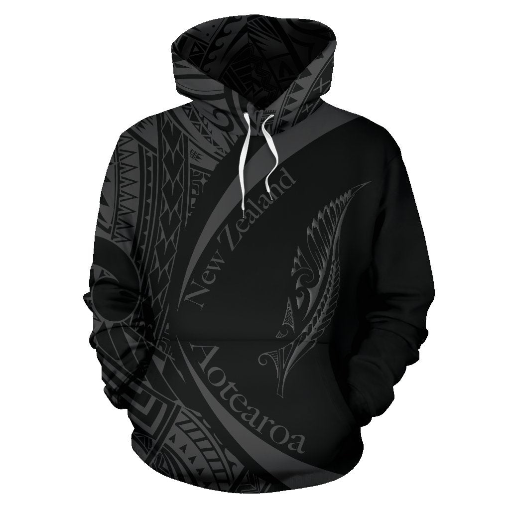 New Zealand Silver Fern Hoodie Maori Tattoo Circle Style Unisex Black - Polynesian Pride