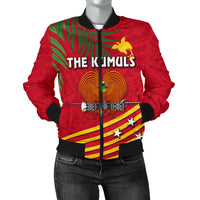 Papua New Guinea Rugby Women Bomber Jacket Coconut Leaves - The Kumuls Red - Polynesian Pride