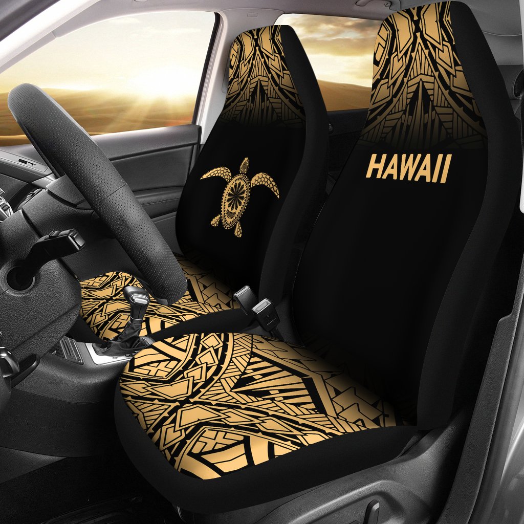 Hawaii Car Seat Covers - Polynesian Turtle Tattoo Fog Gold Universal Fit Gold - Polynesian Pride