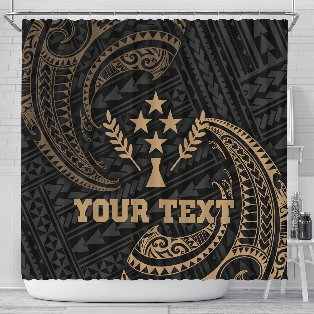 Kosrae Micronesia Custom Personalised Shower Curtain - Gold Tribal Wave 177 x 172 (cm) Black - Polynesian Pride