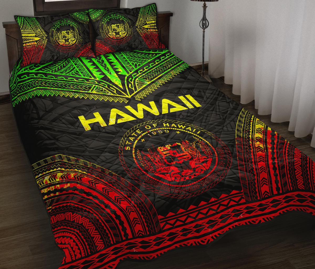 Hawaii Polynesian Chief Quilt Bed Set - Hawaii Seal Polynesian Tattoo Reggae Version - Polynesian Pride