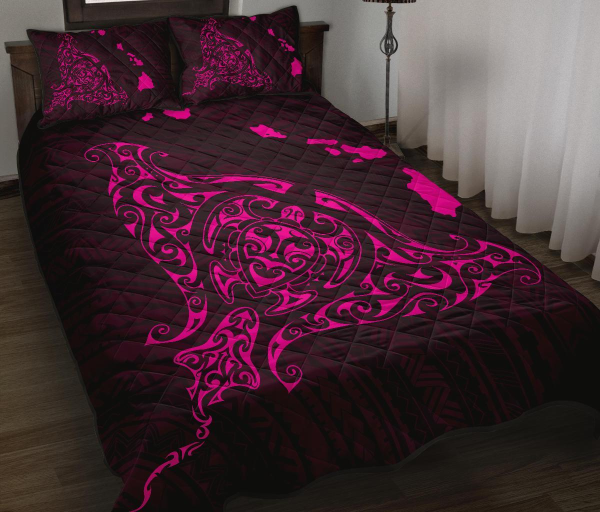 Rays Hawaii Map Polynesian Quilt Bed Set - Pink - Polynesian Pride