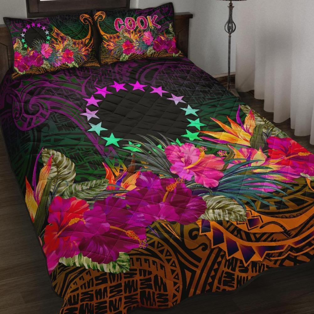 Cook Islands Polynesian Quilt Bed Set - Summer Hibiscus Art - Polynesian Pride