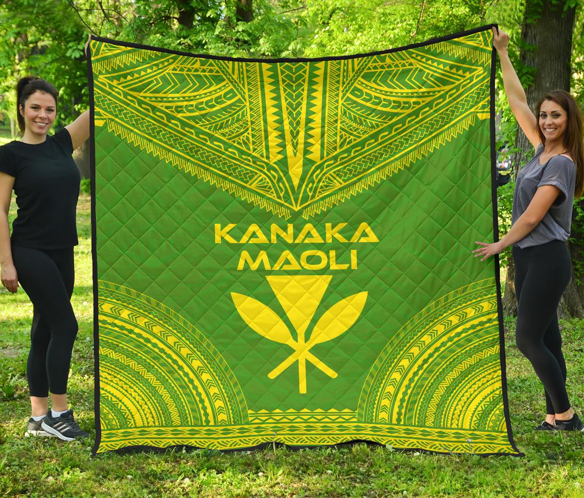 Hawaii Premium Quilt - Kanaka Maoli Polynesian Chief Green Version Green - Polynesian Pride