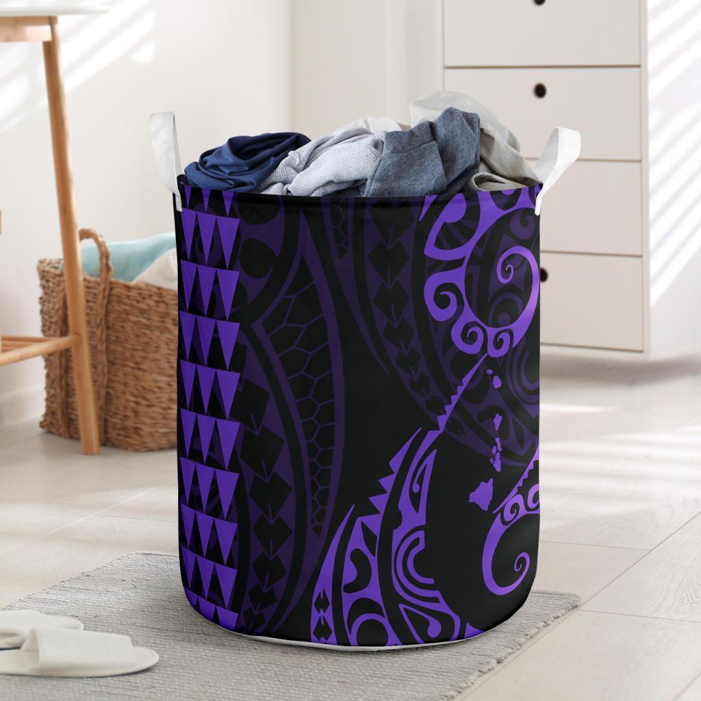 Kakau Polynesian Map Hawaii Laundry Basket Purple AH Laundry Basket - 2 One Size White - Polynesian Pride