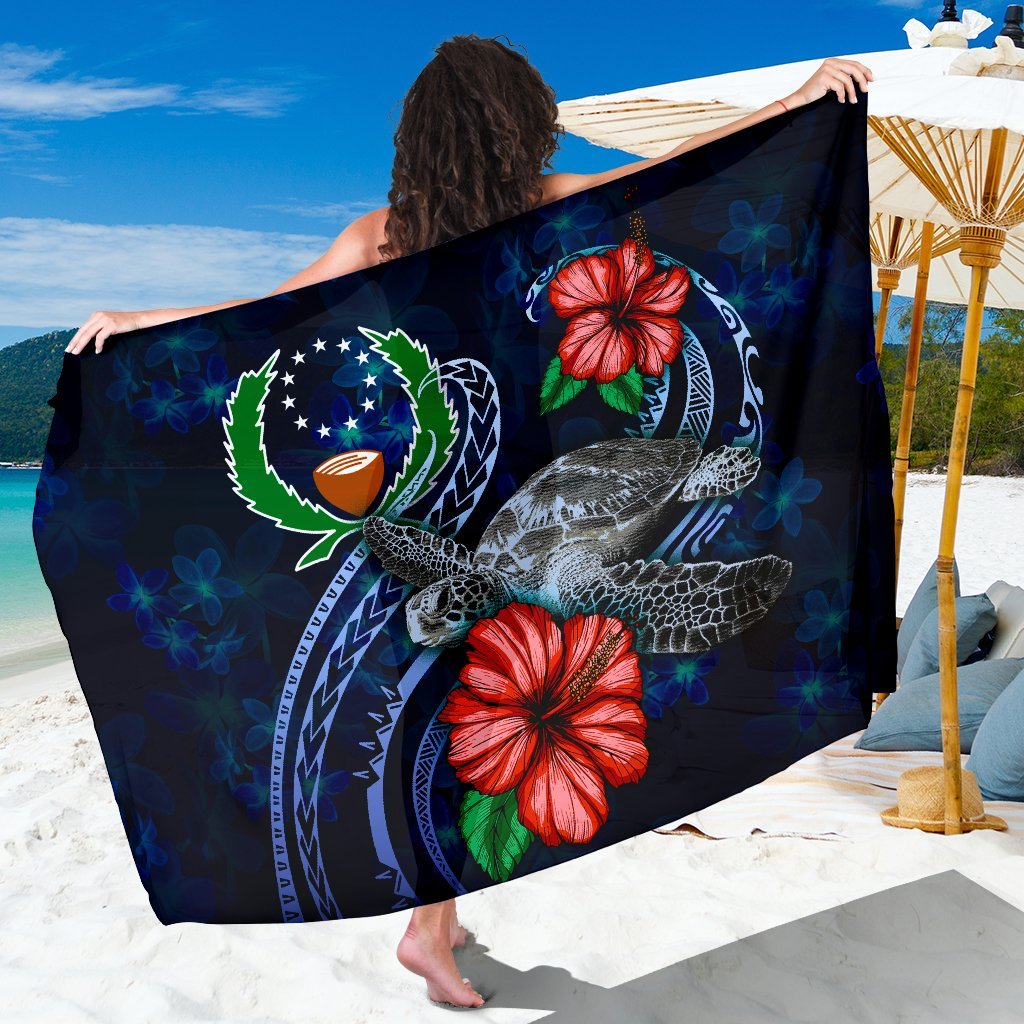 Pohnpei Polynesian Sarong - Blue Turtle Hibiscus One Style One Size Blue - Polynesian Pride