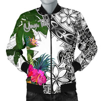 Nauru Custom Personalised Men's Bomber Jacket White - Turtle Plumeria Banana Leaf White - Polynesian Pride