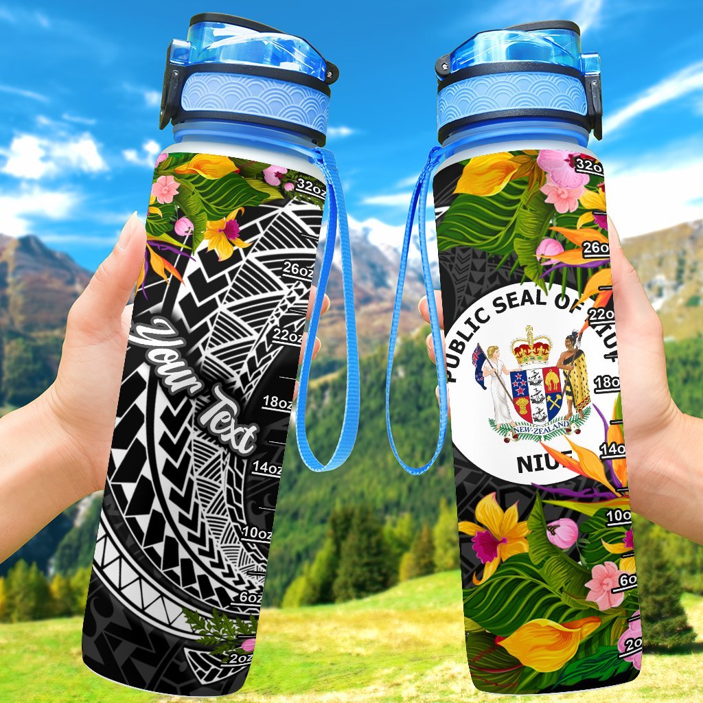 Niue Custom Personalised Hydro Tracking Bottle - Seal Spiral Polynesian Patterns Hydro Tracking Bottle - Niue 32oz Large Black - Polynesian Pride