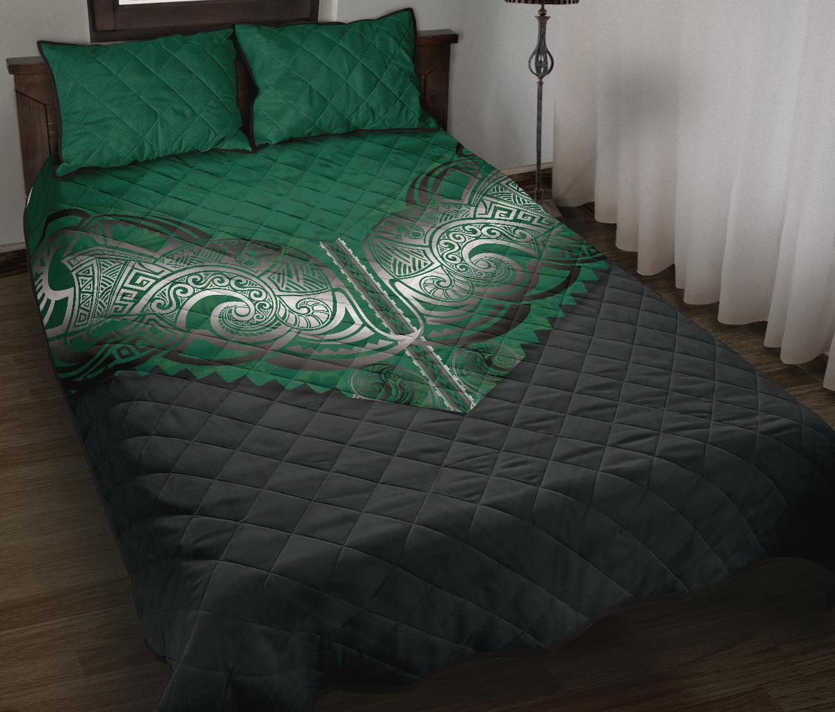 Koru Polynesian Tattoo Quilt Bed Set Navy - Polynesian Pride