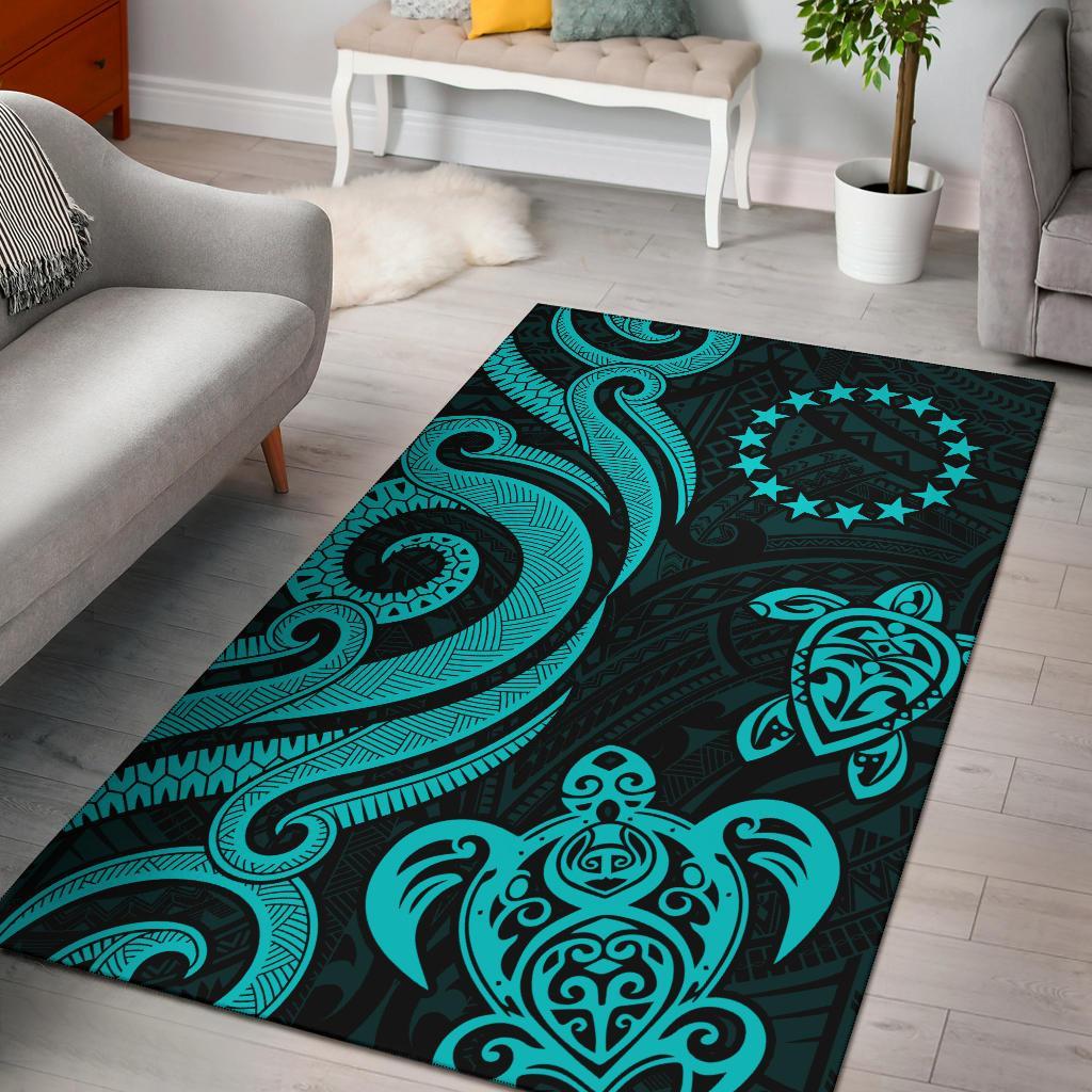 Cook Islands Area Rug - Turquoise Tentacle Turtle Turquoise - Polynesian Pride