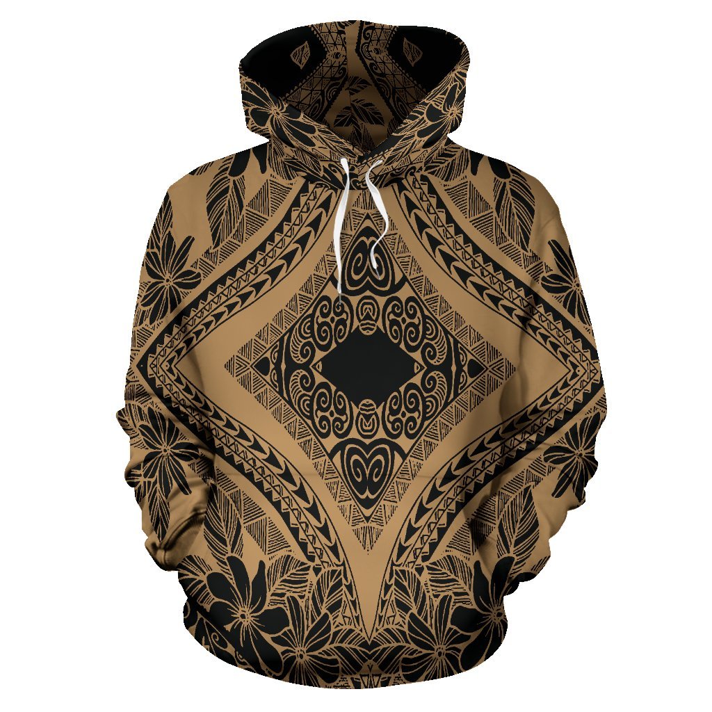 Hawaii Hoodie Polynesian Plumeria Mix Gold Black Pullover Unisex Art - Polynesian Pride