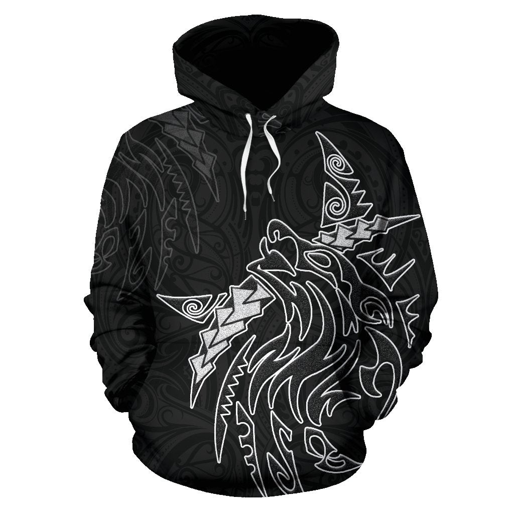 New Zealand Maori Tattoo Wolf Hoodie Unisex Black - Polynesian Pride