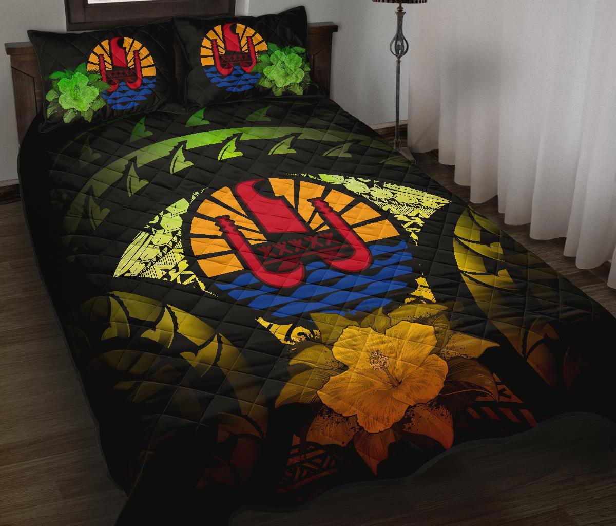 Tahiti Polynesian Quilt Bed Set Hibiscus Reggae Black - Polynesian Pride