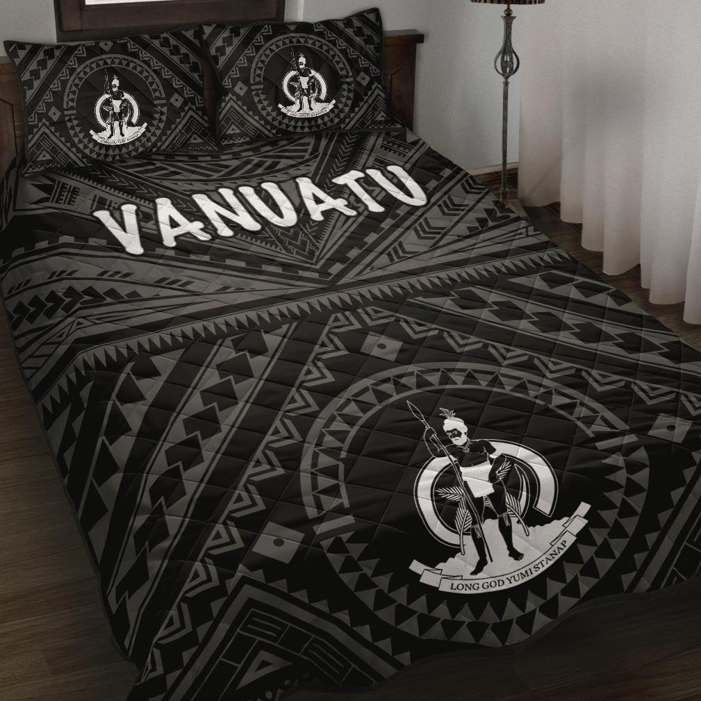 Vanuatu Quilt Bed Set - Vanuatu Seal With Polynesian Tattoo Style Black - Polynesian Pride