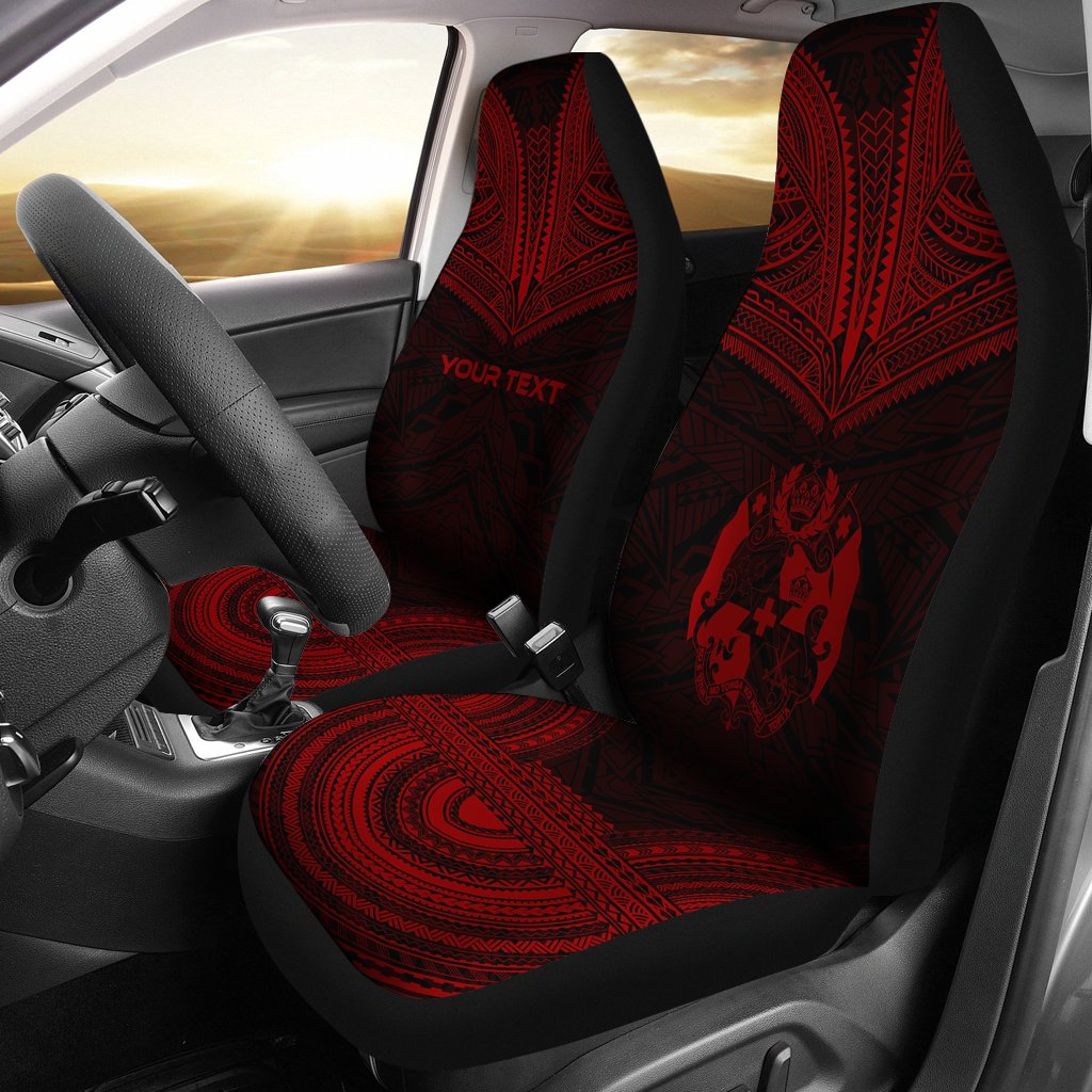 Tonga Custom Personalised Car Seat Cover - Tonga Coat Of Arms Polynesian Chief Tattoo Deep Red Version Universal Fit Red - Polynesian Pride