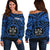 Fiji Personalised Women's Off Shoulder Sweater - Fiji Seal With Polynesian Tattoo Style ( Blue) - Polynesian Pride