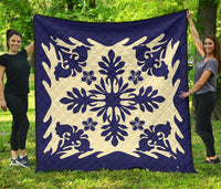 Hawaiian Plumeria Tropical Pattern Premium Quilt - Blue - Argu Style - AH Blue - Polynesian Pride