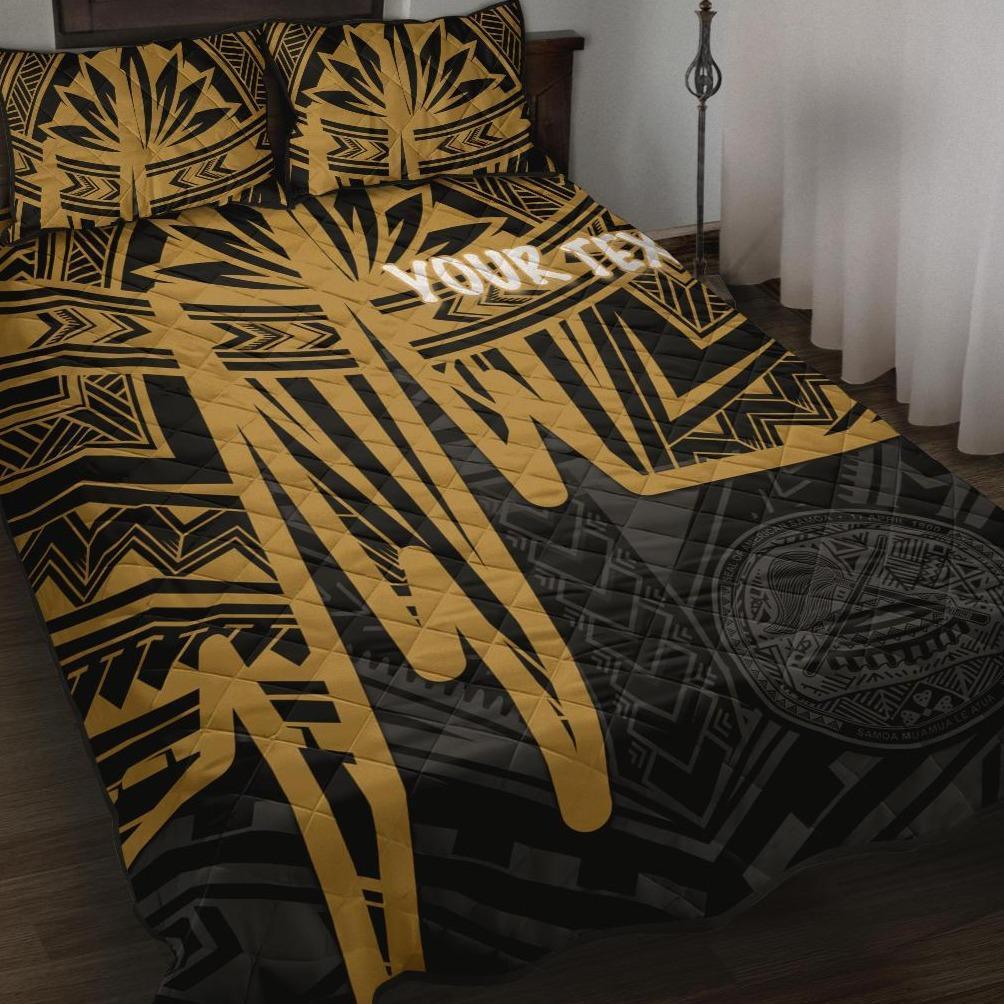 American Samoa Personalised Quilt Bed Set - Seal With Polynesian Pattern Heartbeat Style (Gold) - Polynesian Pride