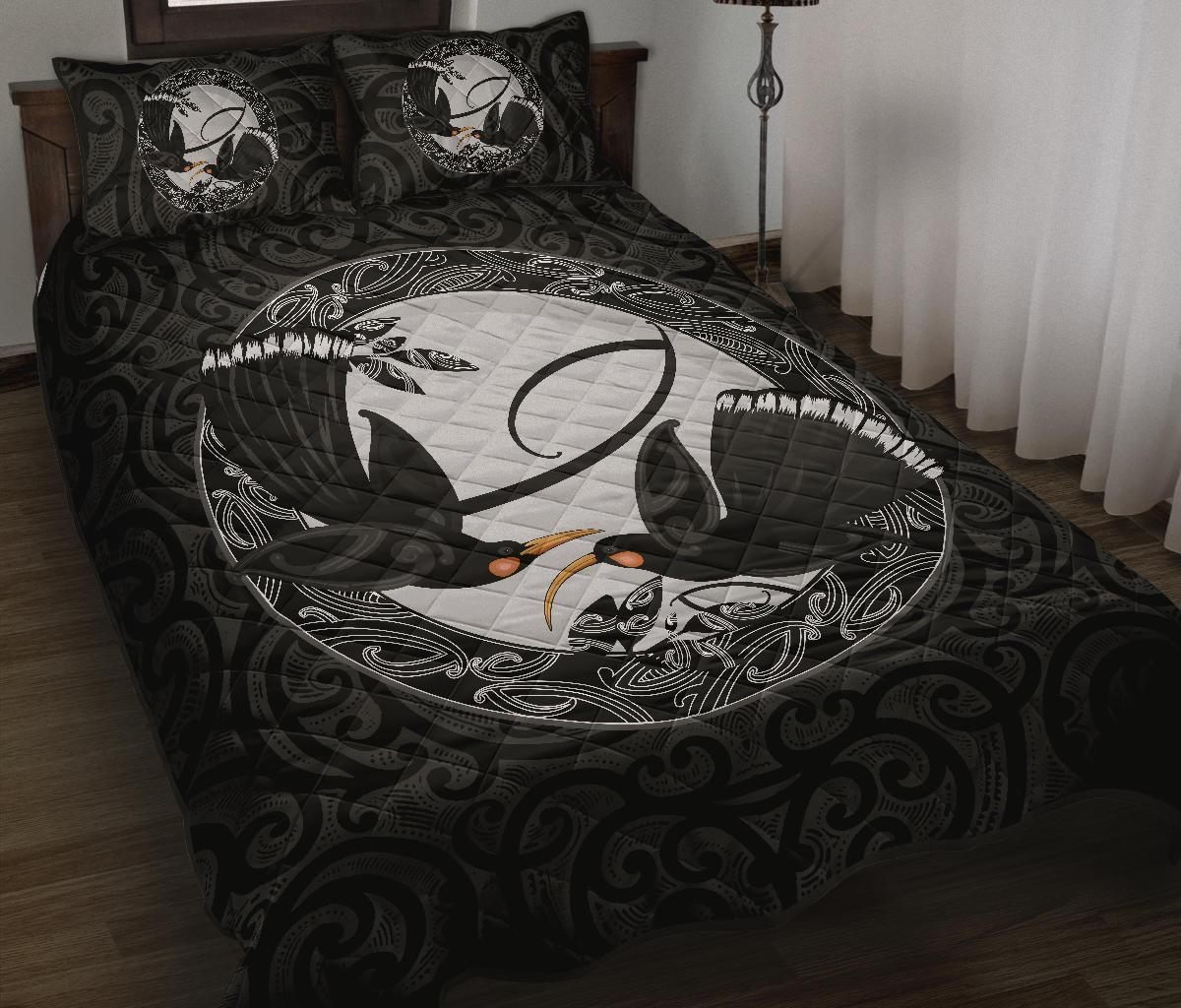 New Zealand Huia Bird, Maori Quilt Bed Set Black - Polynesian Pride