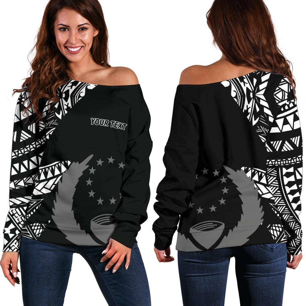 Pohnpei Personalised Custom Women's Off Shoulder Sweater - Micronesian Pattern Flash Black Black - Polynesian Pride