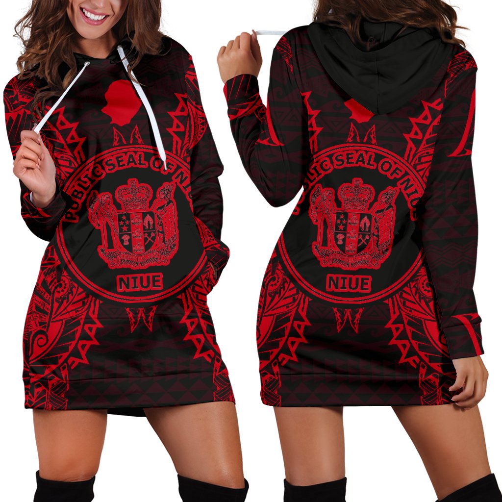 Niue Polynesian Hoodie Dress Map Red Red - Polynesian Pride