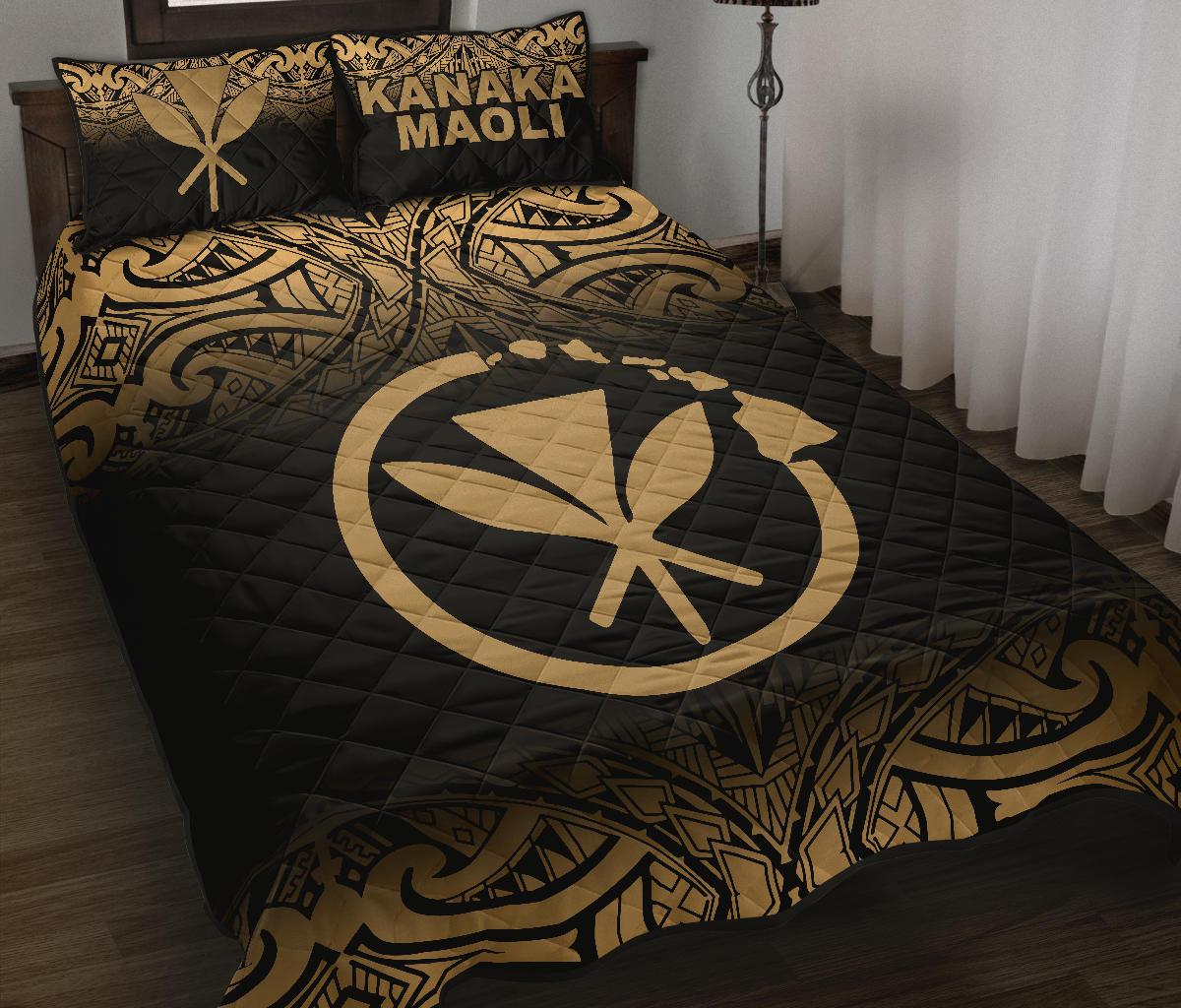 Hawaii Quilt Bed Set - Kanaka Maoli Polynesian Tattoo Black Fog Style Yellow Version - Polynesian Pride