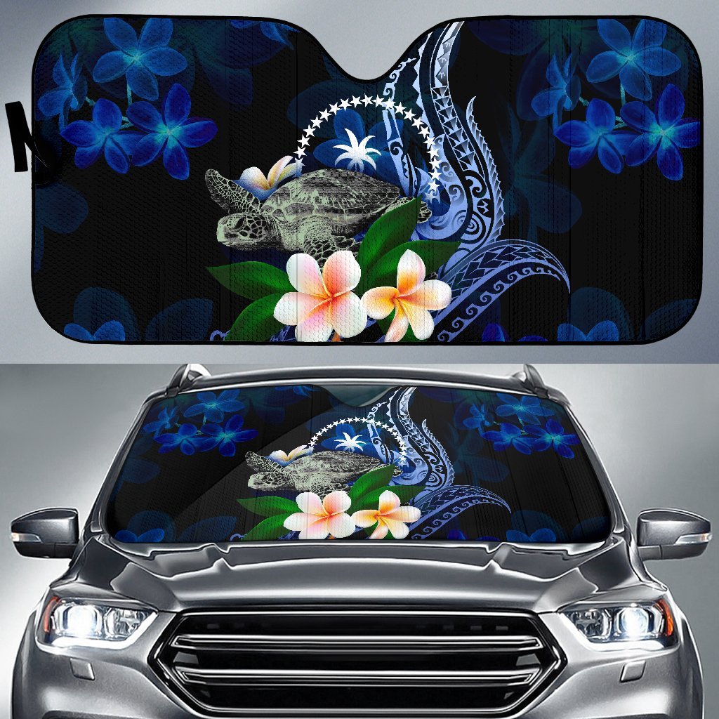 Polynesian Chuuk Sun Shades - Turtle With Plumeria Flowers Auto Sun Shade Universal Fit Blue - Polynesian Pride