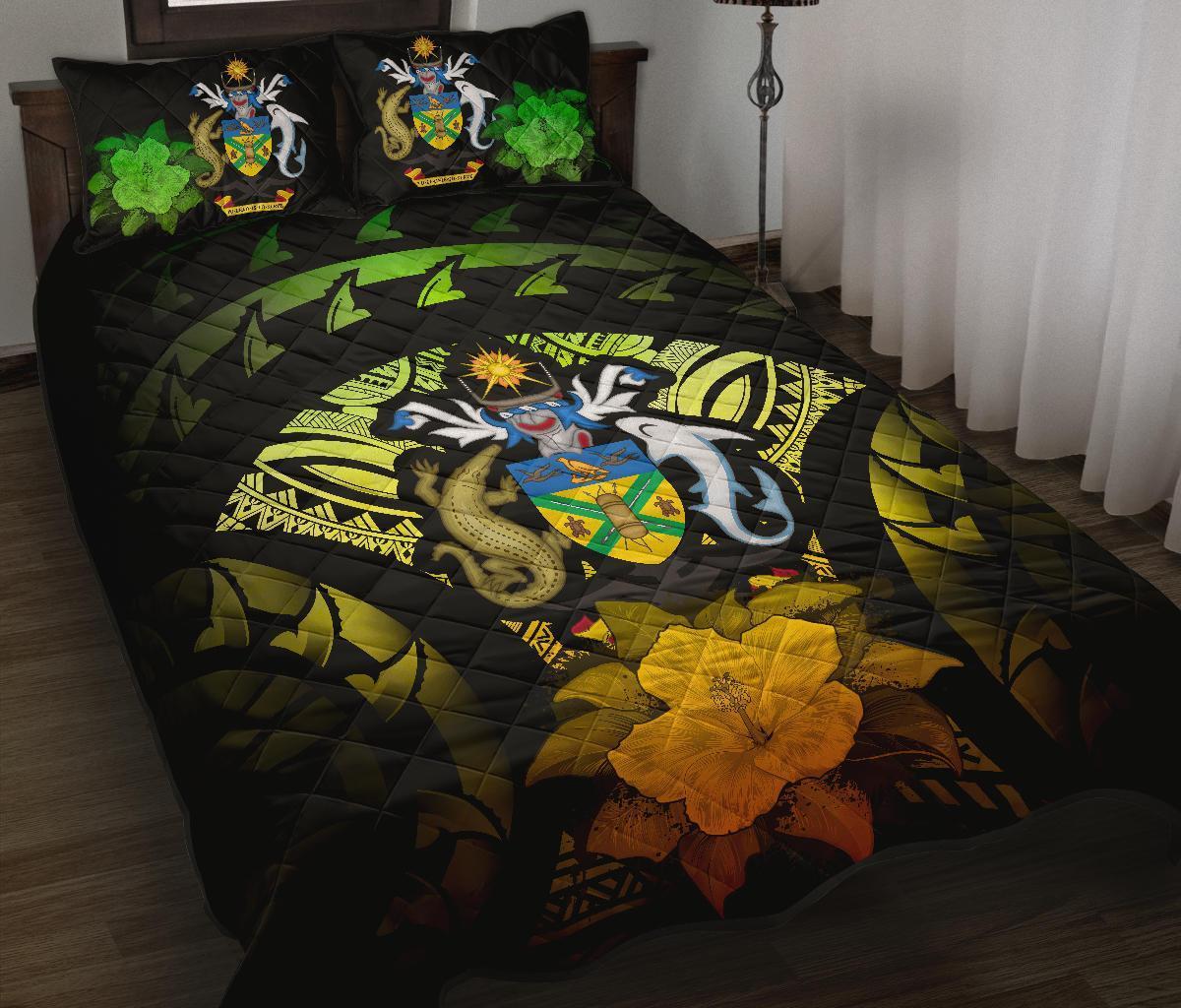 Solomon Islands Polynesian Quilt Bed Set Hibiscus Reggae Black - Polynesian Pride