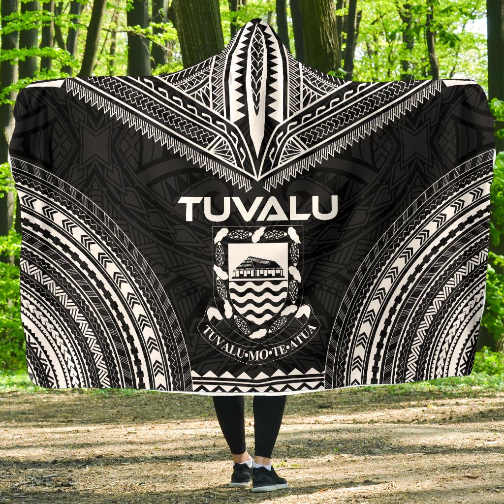 Tuvalu Polynesian Chief Hooded Blanket - Black Version Hooded Blanket Black - Polynesian Pride