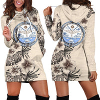 Marshall Islands Hoodie Dress - Marshall Islands Seal & Beige Hibiscus White - Polynesian Pride
