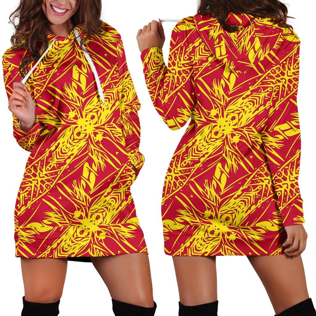 Polynesian Tribal Hoodie Dress 02 Red - Polynesian Pride