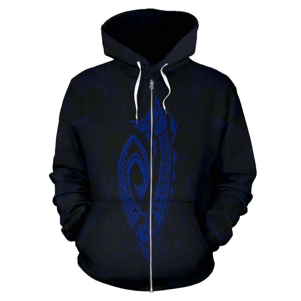 Polynesian Fish Hook Kanaka Map of Hawaii Zip Hoodie Blue - Polynesian Pride