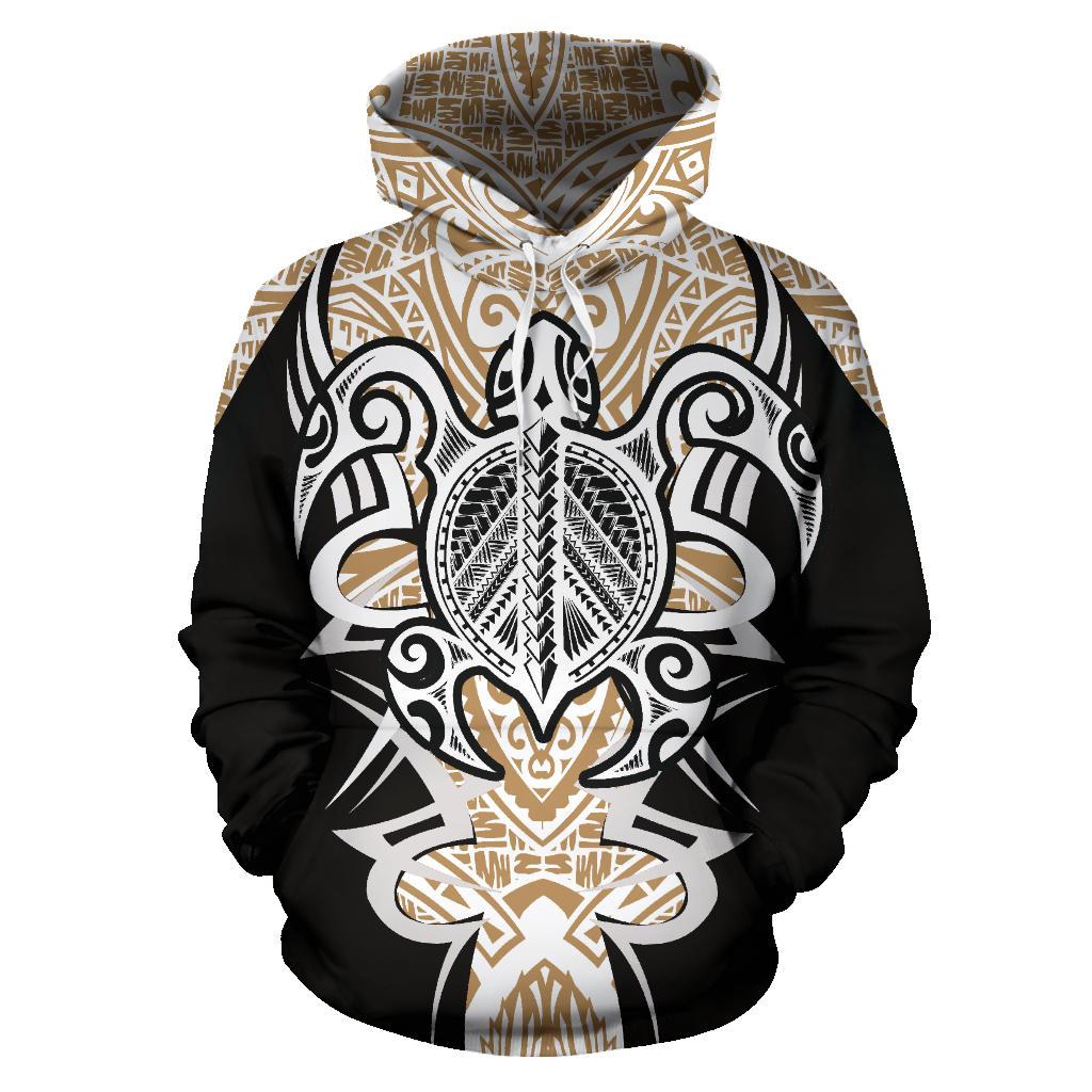 Hawaii Turtle Tribal Gold Hoodie Armor Style - Polynesian Pride