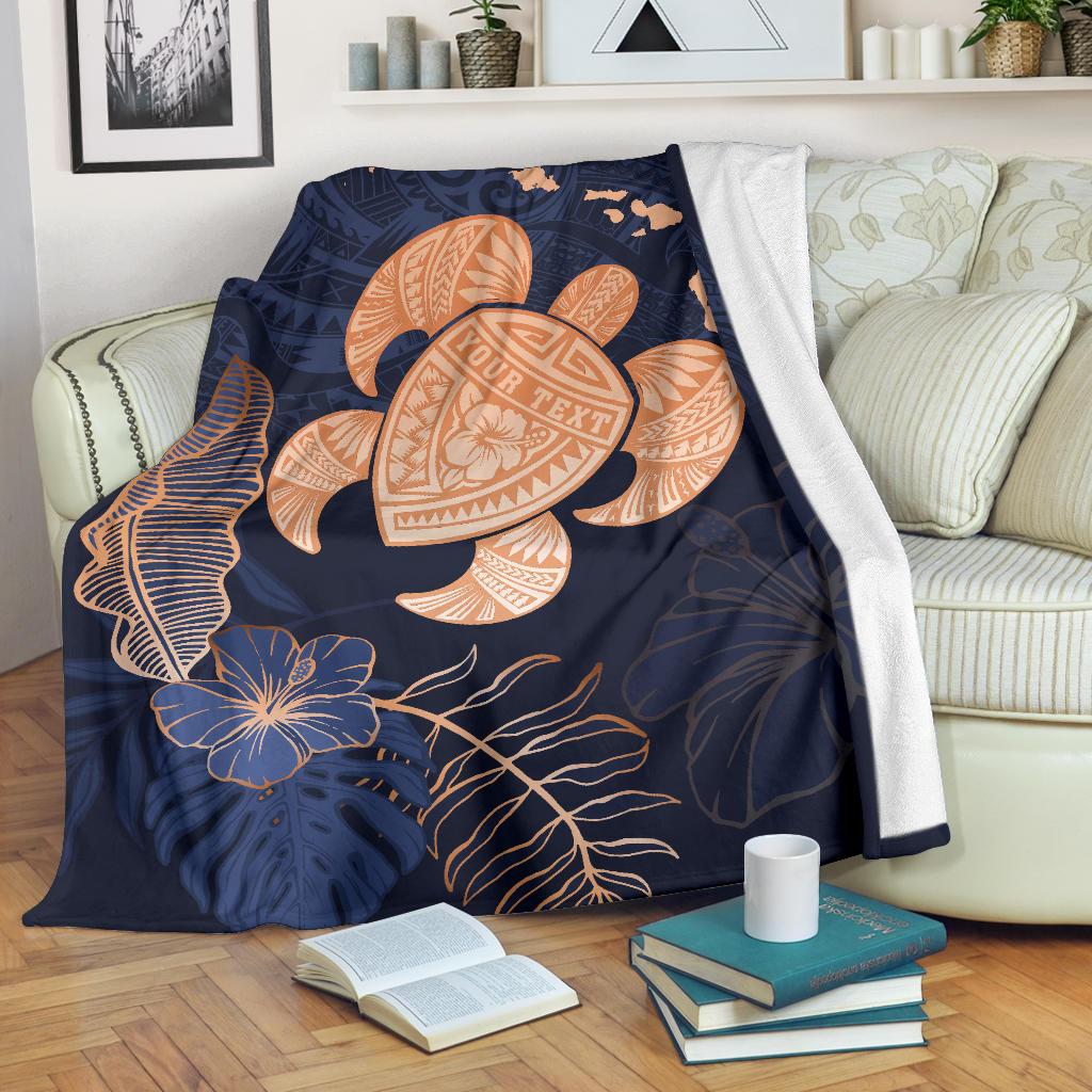 Personalized - Hawaii Kakau Polynesian Turtle Map Premium Blanket - Indigo - Polynesian Pride