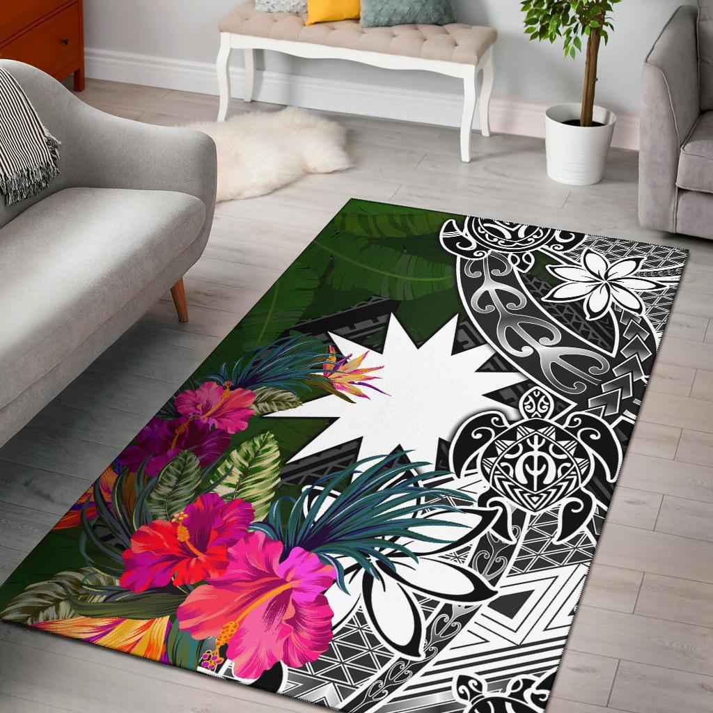 Nauru Area Rug - Turtle Plumeria Banana Leaf Black - Polynesian Pride