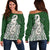 Maori Moko Tattoo Off Shoulder Sweater, Manaia Pounamu Green - Polynesian Pride