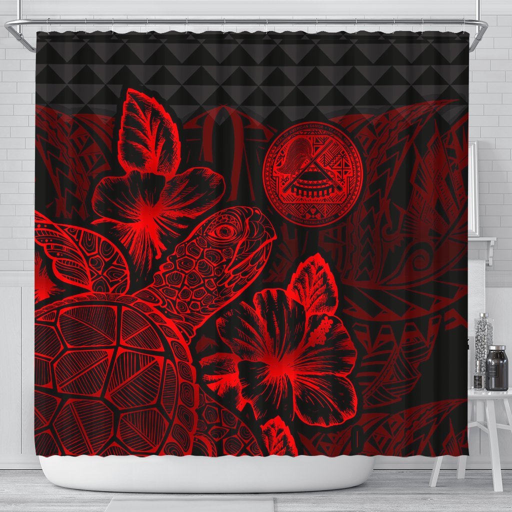 American Samoa Shower Curtain Turtle Hibiscus Red 177 x 172 (cm) Red - Polynesian Pride