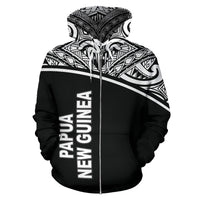 Papua New Guinea Polynesian All Over Zip up Hoodie Black Curve - Polynesian Pride