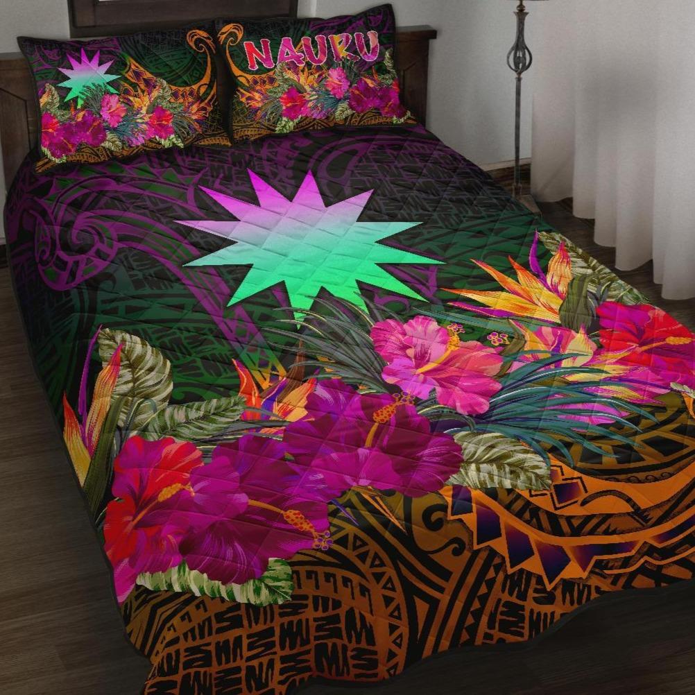 Nauru Quilt Bed Set - Summer Hibiscus Art - Polynesian Pride