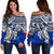 Tonga Polynesian Women's Off Shoulder Sweater - Blue Turtle BLUE - Polynesian Pride