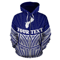 Guam Polynesian Custom Zip up Hoodie Blue Pride Map and Seal - Polynesian Pride