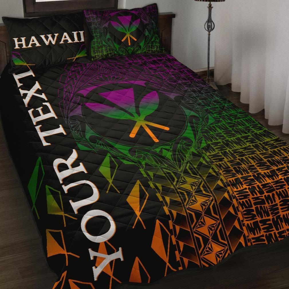 Hawaii Custom Personalised Quilt Bed Set - Kanaka Maoli Rocket Style Black - Polynesian Pride