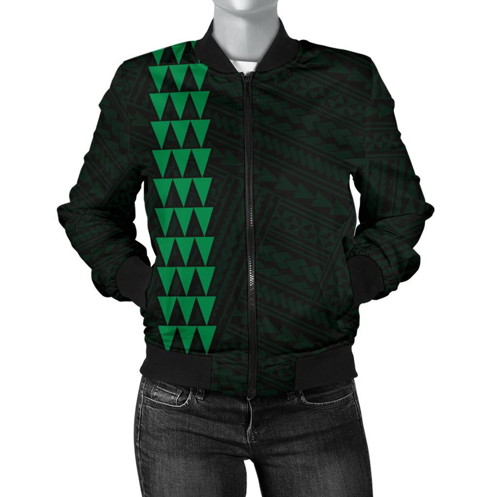 Hawaii Kakau Polynesian Turtle Map Women's Bomber Jacket - Green Green - Polynesian Pride