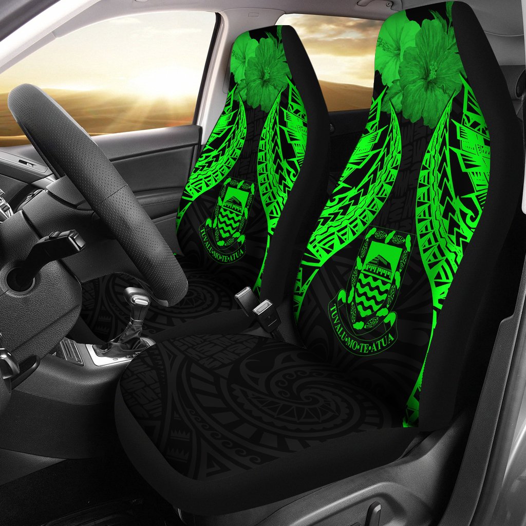 Tuvalu Polynesian Car Seat Covers Pride Seal And Hibiscus Green Universal Fit Green - Polynesian Pride