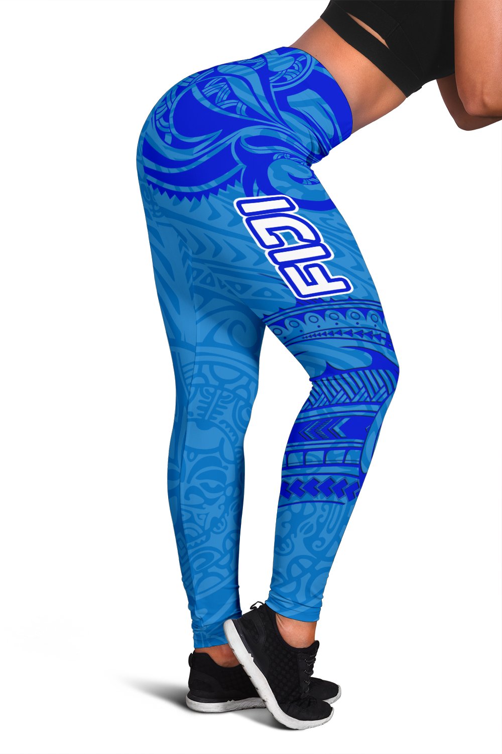 Blue Women Leggings Fiji Rugby Polynesian Waves Style Blue - Polynesian Pride