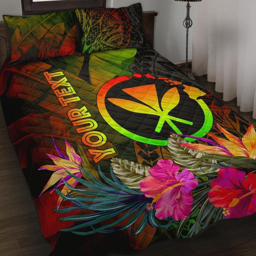 Polynesian Hawaii Kanaka Maoli Polynesian Personalised Quilt Bed Set - Hibiscus and Banana Leaves Art - Polynesian Pride