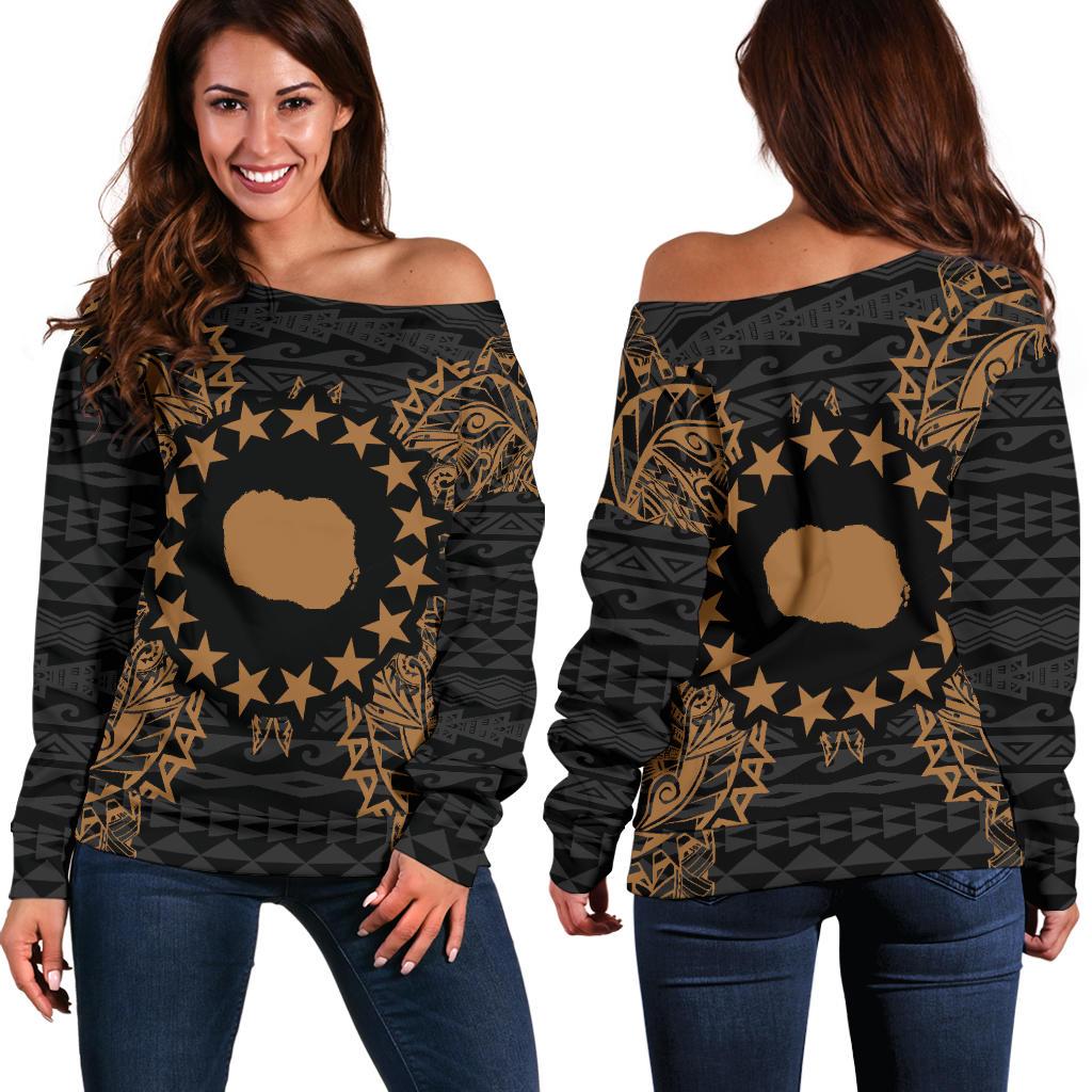 Cook Islands Polynesian Shoulder Sweater Map Gold Gold - Polynesian Pride