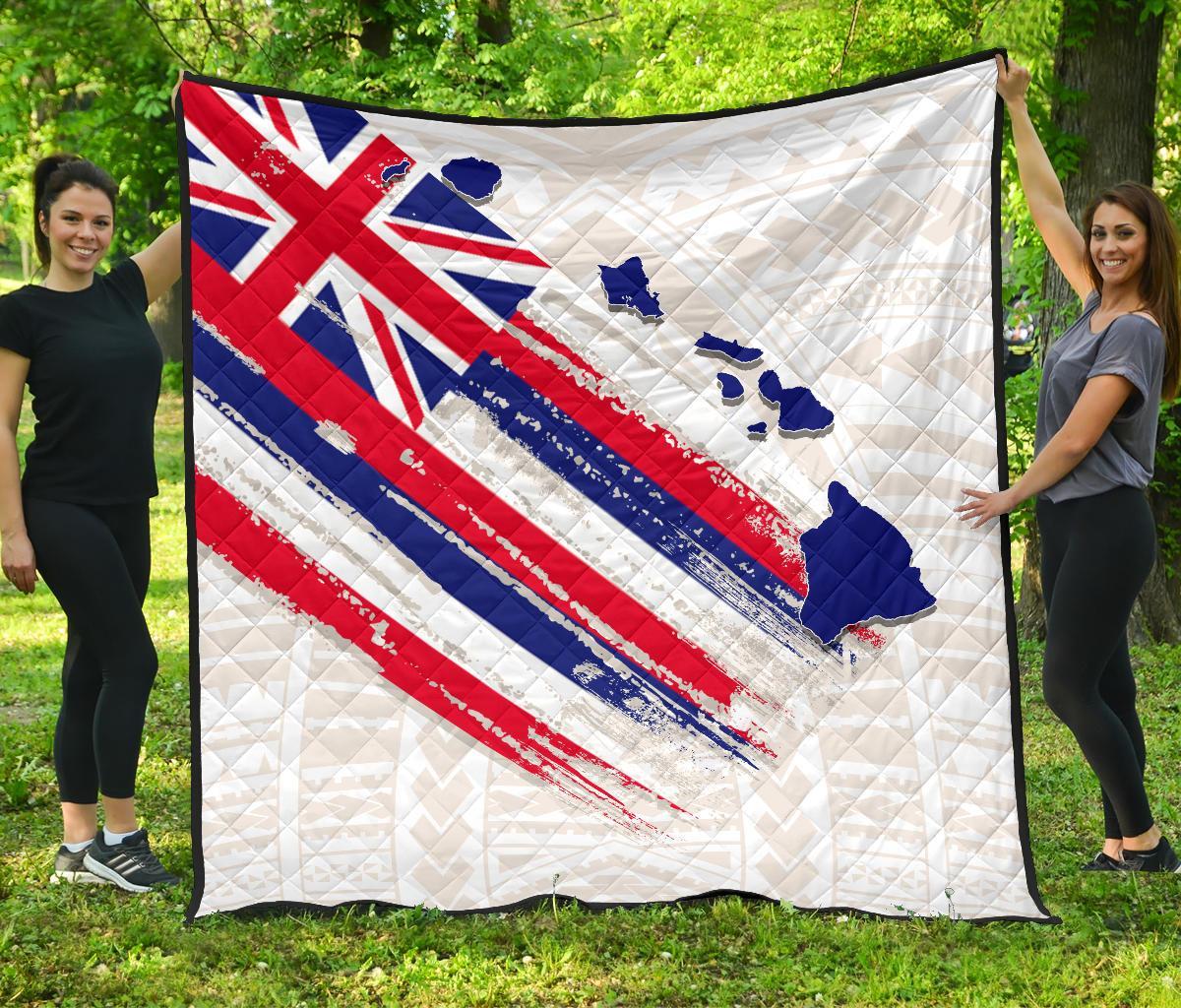 Hawaii Flag Polynesian Premium Quilt White White - Polynesian Pride