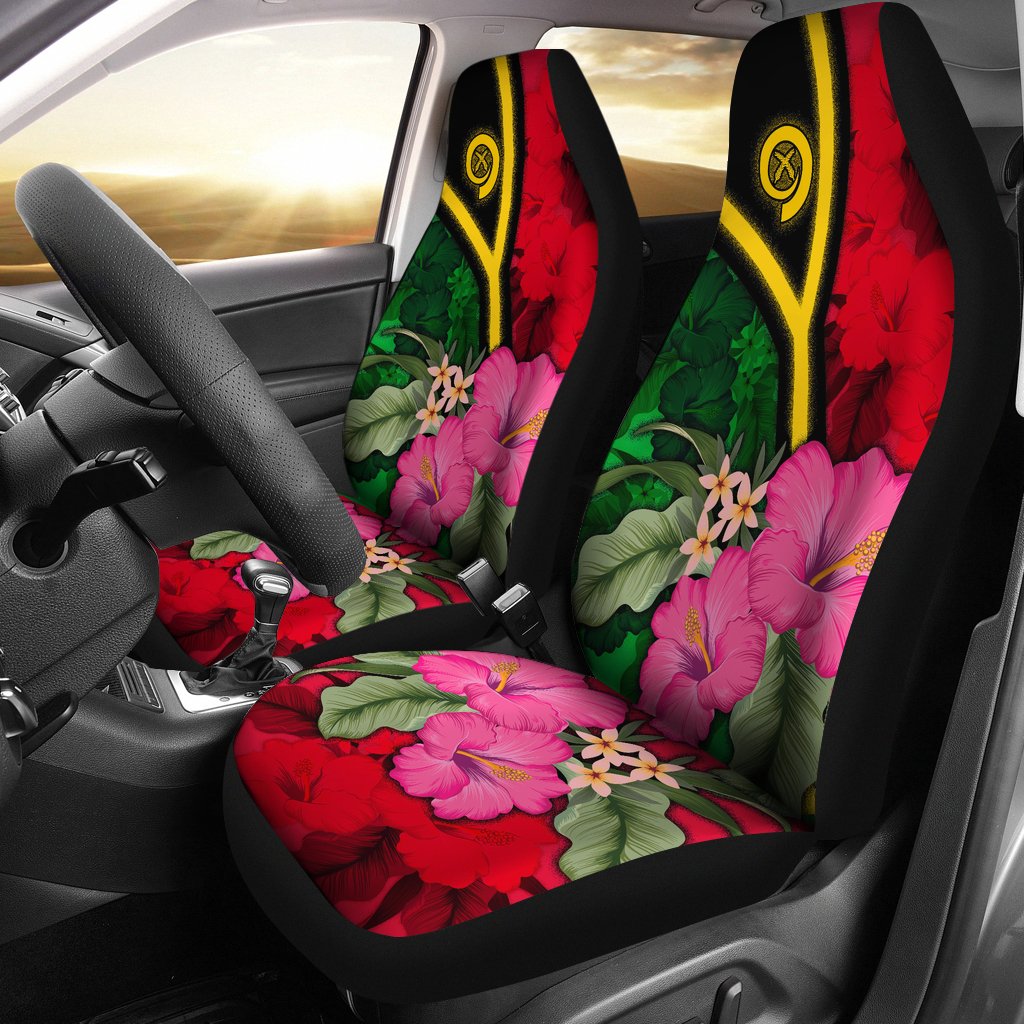 Vanuatu Car Seat Covers - Vanuatu Flag with Hibiscus Universal Fit Red - Polynesian Pride