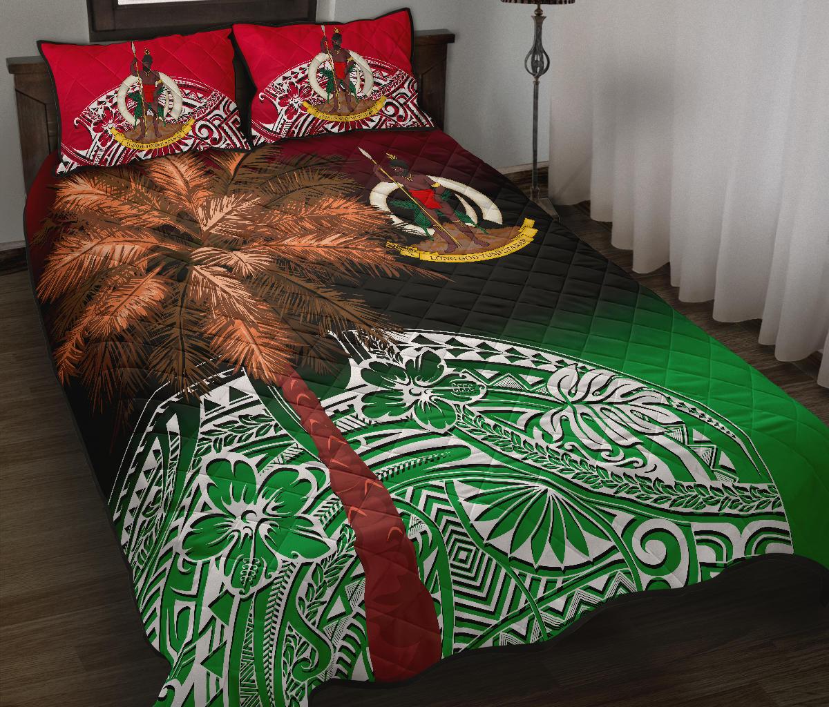 Vanuatu Quilt Bed Set Polynesian Palm Tree Flag Black - Polynesian Pride